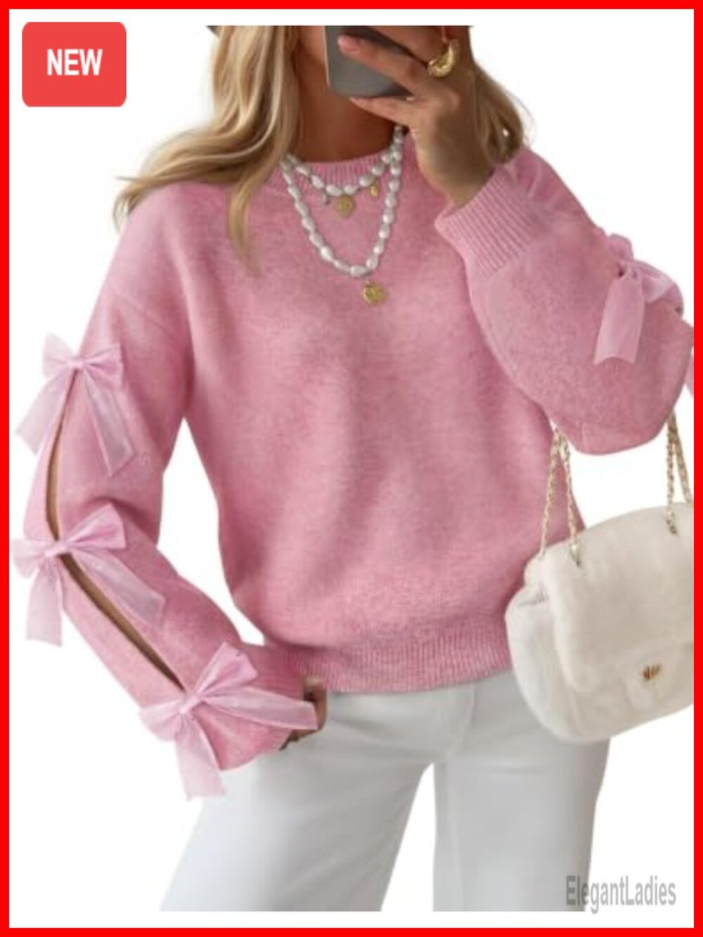Cute Bow Long Sleeve Oversized Sweater Chunky Knit Pullover